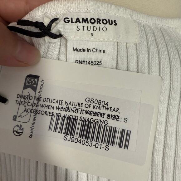 Glamorous Studios Pristine Energy Ivory Ribbed Beaded Long Sleeve Maxi Dress, S - Picture 4 of 5